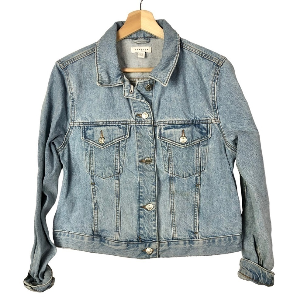 Topshop Blue Wash Boxy Trucker Jean Jacket 10